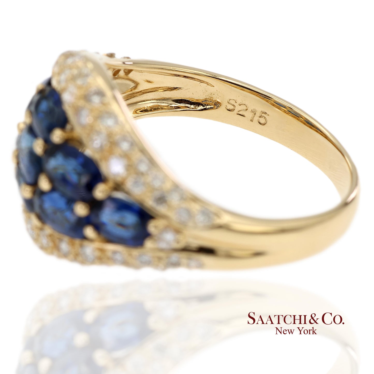 18K 750 Solid Yellow Gold Natural Diamond and Natural Sapphire Ring