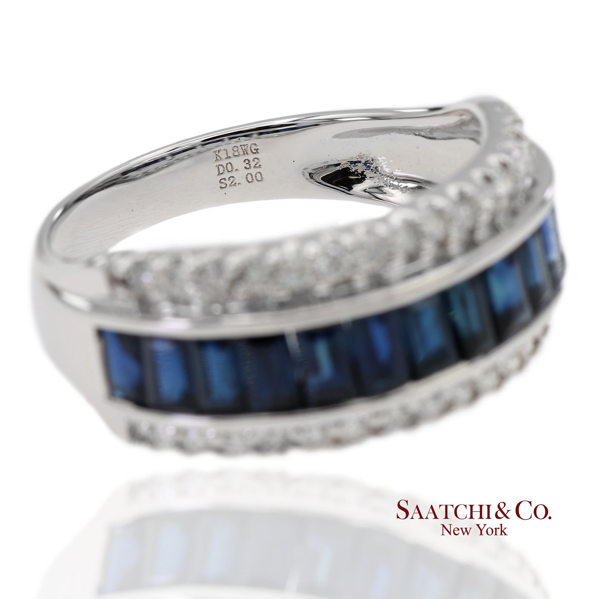 18K 750 Solid White Gold Natural Diamond and Natural Sapphire Band Ring