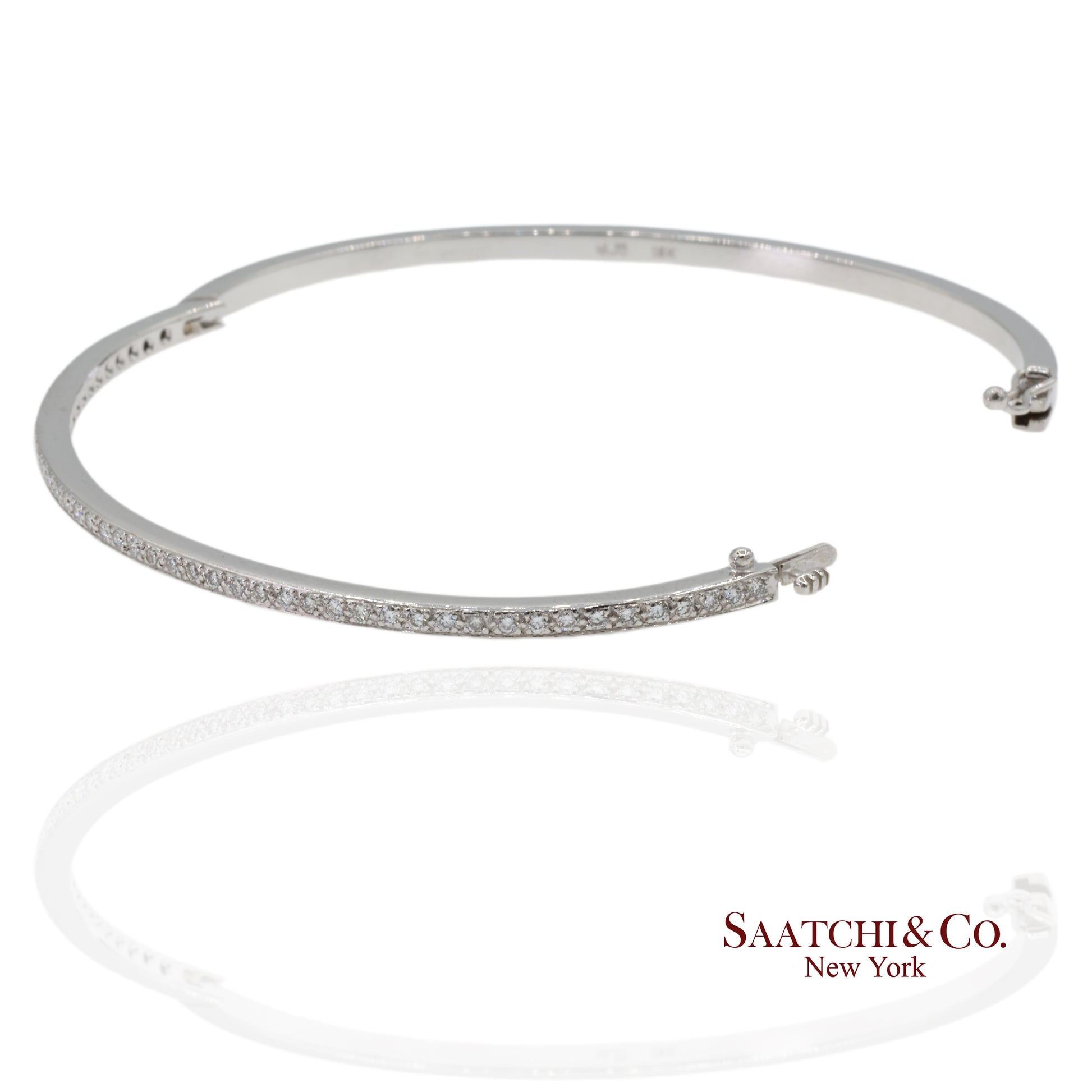 18K 750 Solid White Gold Brilliant Cut Natural Diamond Bangle Bracelet