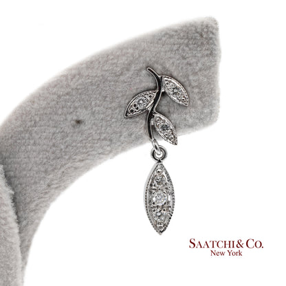 18K 750 Solid White Gold Marquise Shape Natural Diamond Leaf Drop Earrings