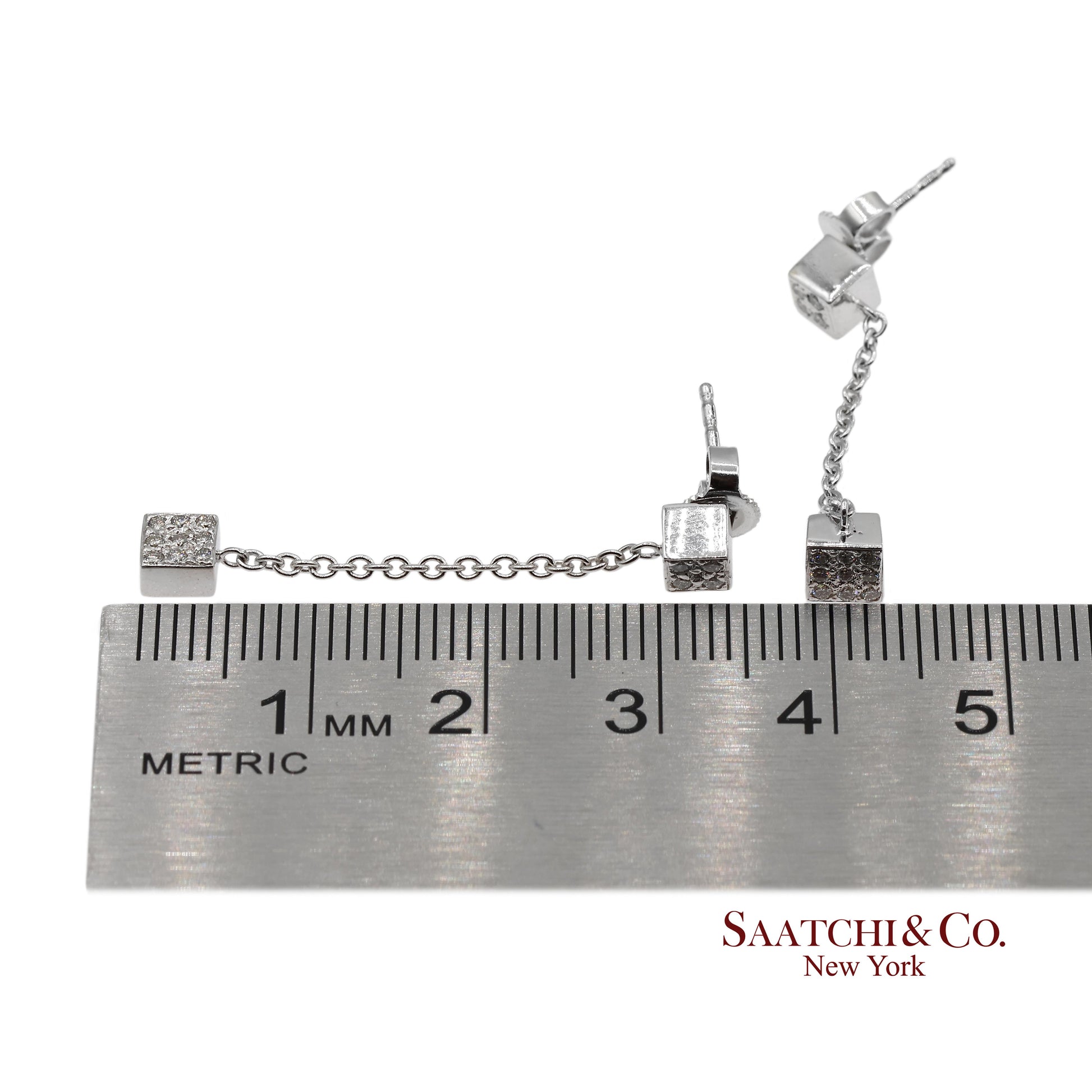 18K 750 Solid White Gold Natural Diamond Box Drop Earrings