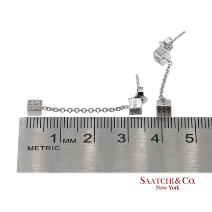 18K 750 Solid White Gold Natural Diamond Box Drop Earrings