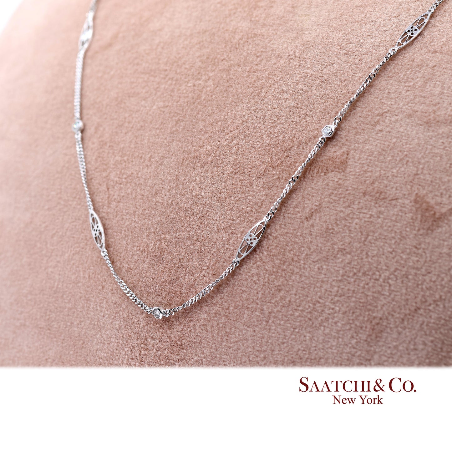 18K 750 Solid White Gold Natural Diamond Chain Necklace