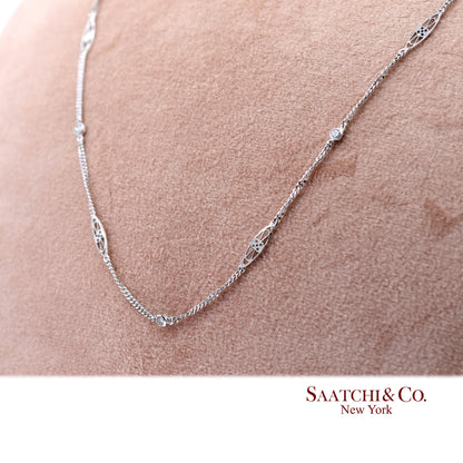18K 750 Solid White Gold Natural Diamond Chain Necklace