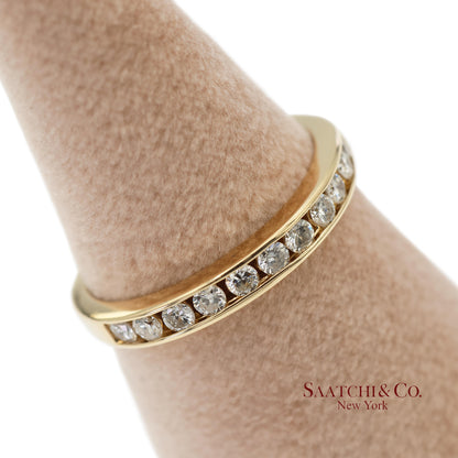 14K 585 Solid Yellow Gold Natural Diamond Band Ring