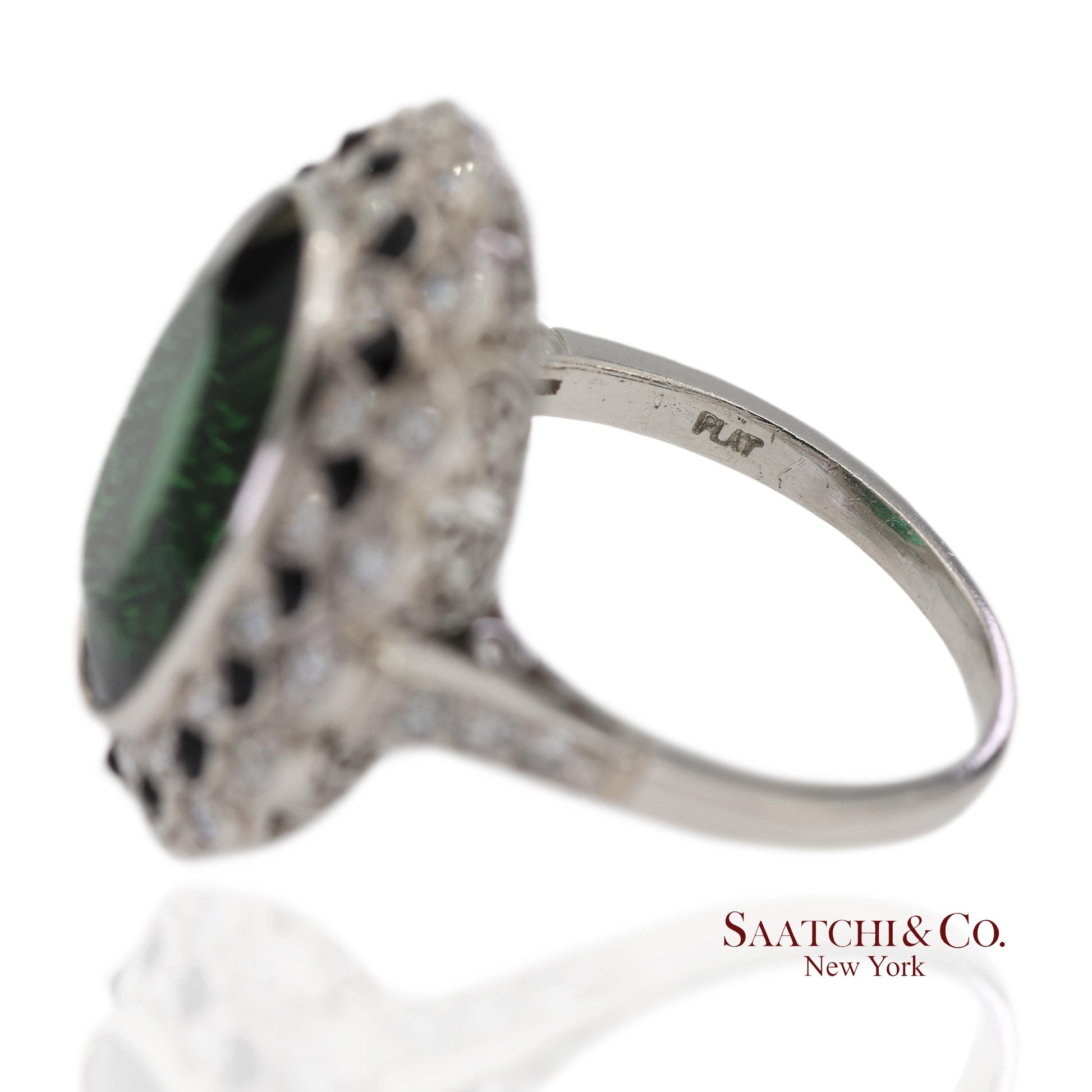 Vintage Platinum 950 Milgrain Natural Diamond and Tourmaline Ring