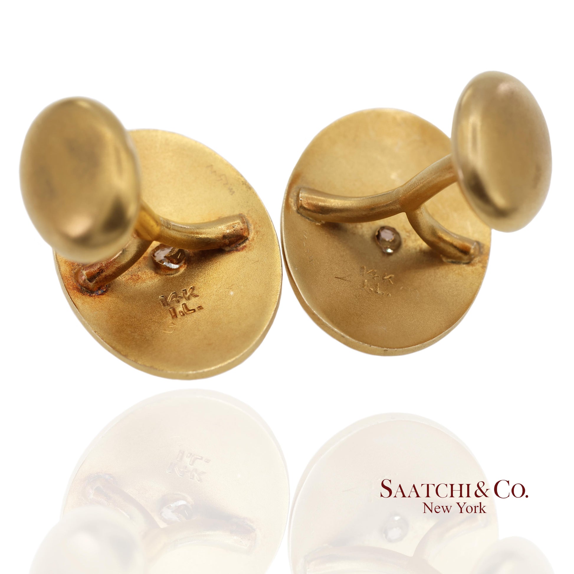 Vintage 14K 585 Solid Yellow Gold Old Cut Natural Diamond Cufflinks