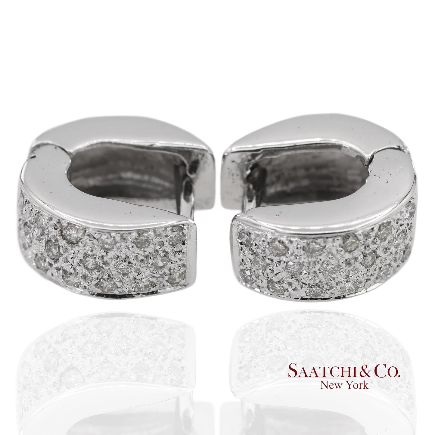 18K 750 Solid White Gold Natural Diamond Huggie Hoop Earrings