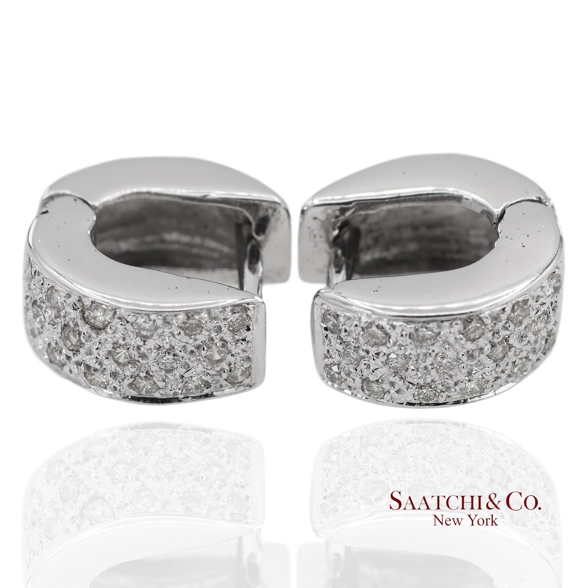 18K 750 Solid White Gold Natural Diamond Huggie Hoop Earrings