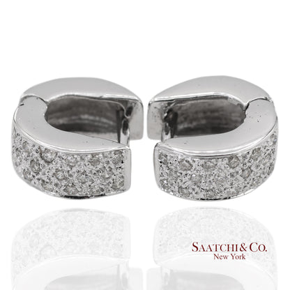 18K 750 Solid White Gold Natural Diamond Huggie Hoop Earrings