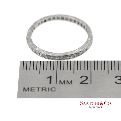 Vintage Platinum 0.60 ct Natural Diamond HandMade Engraved Eternity Band Ring