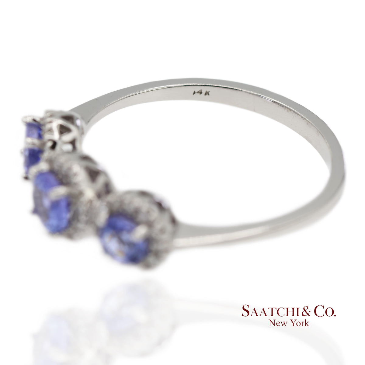 0.40 ct Natural Diamond and 0.80 ct Tanzanite 14K White Gold 3-Stone Ring