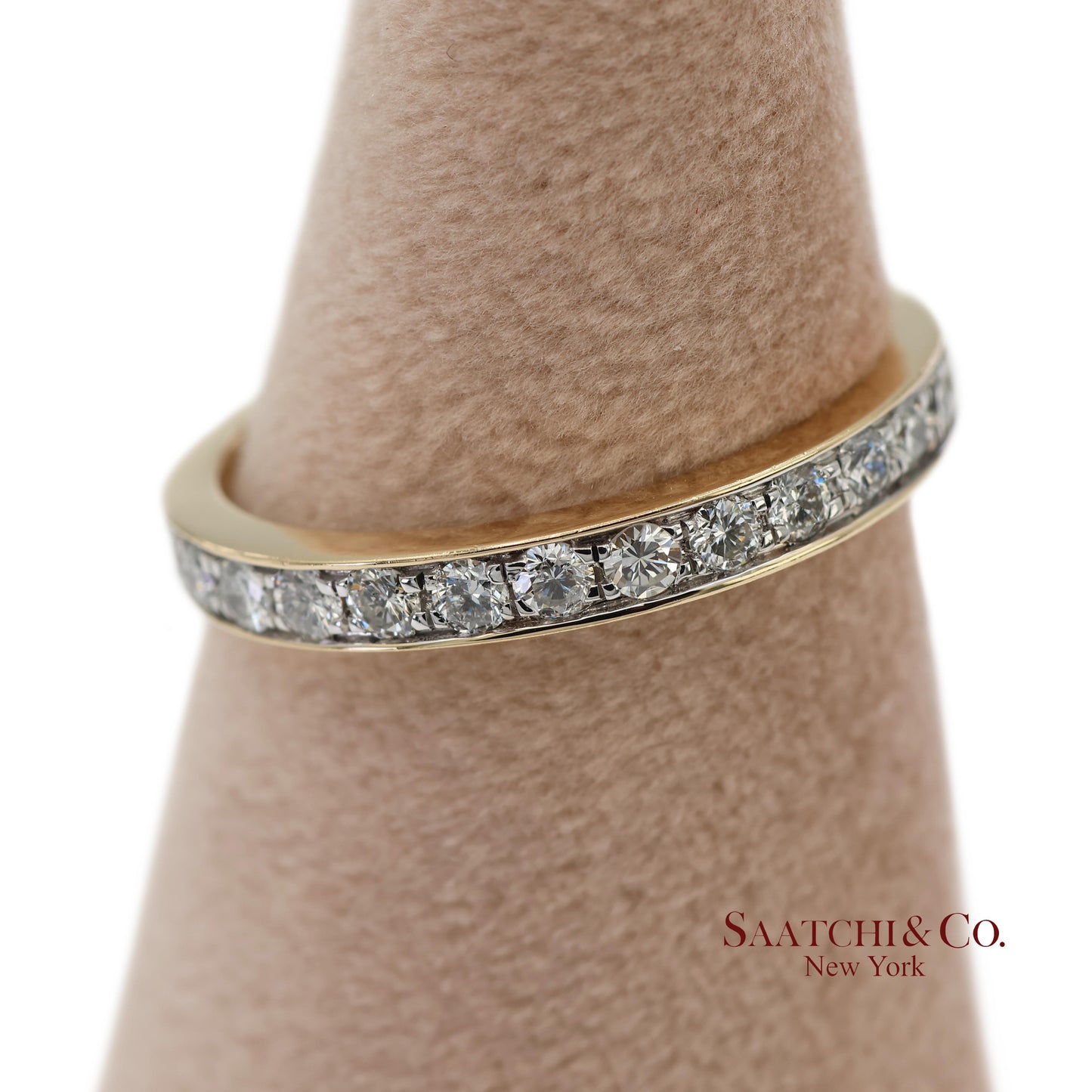 14K 585 Solid Yellow Gold Natural Diamond Band Ring