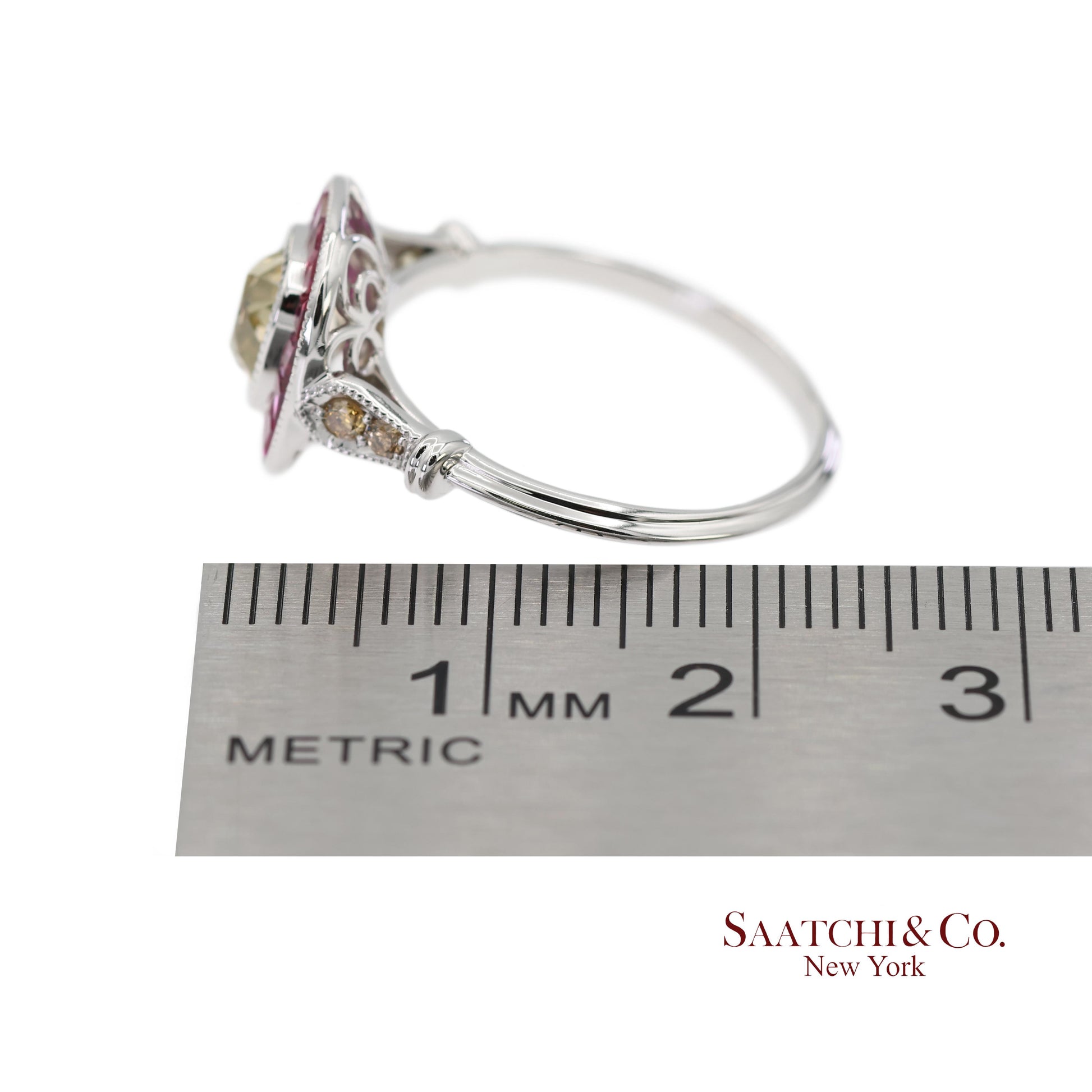 GIA Certified 18K 750 Solid White Gold Natural Diamond and Ruby Engagement Ring