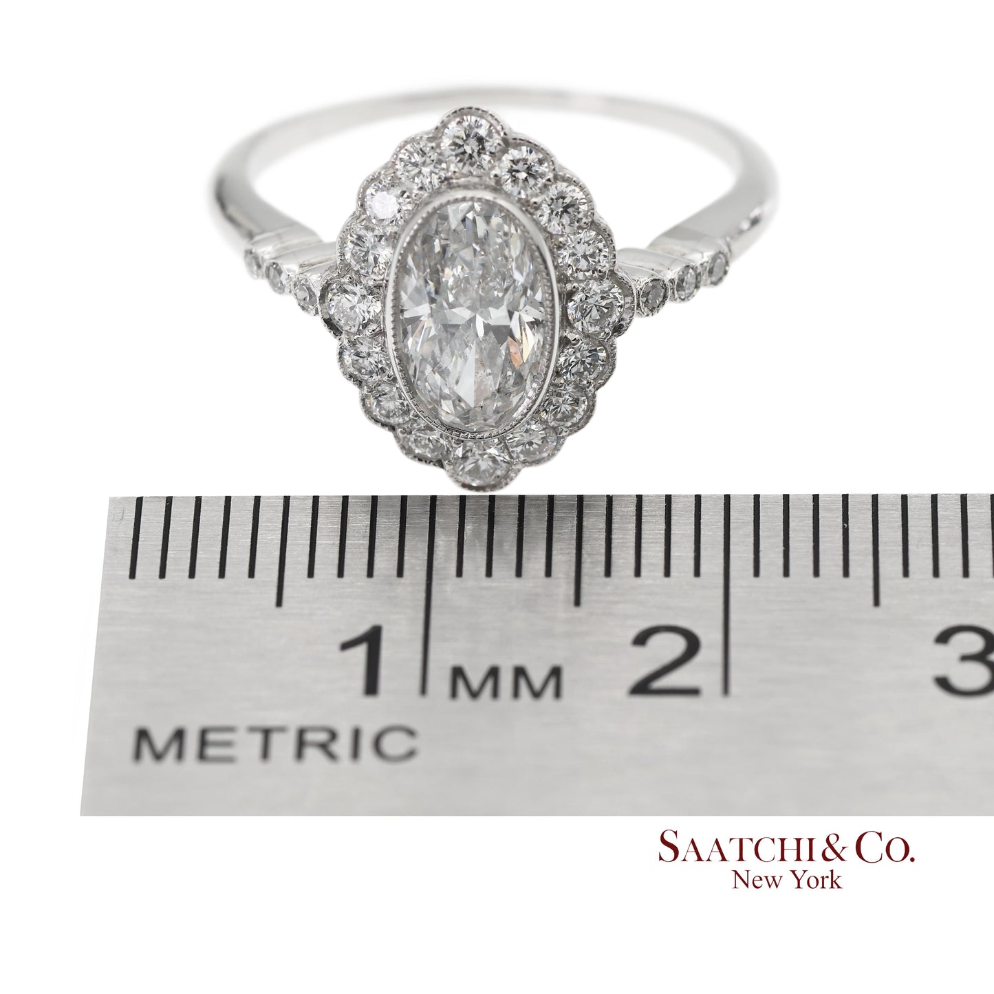 Vintage Platinum 900 Natural Diamond Milgrain Oval Shape Engagement Band Ring
