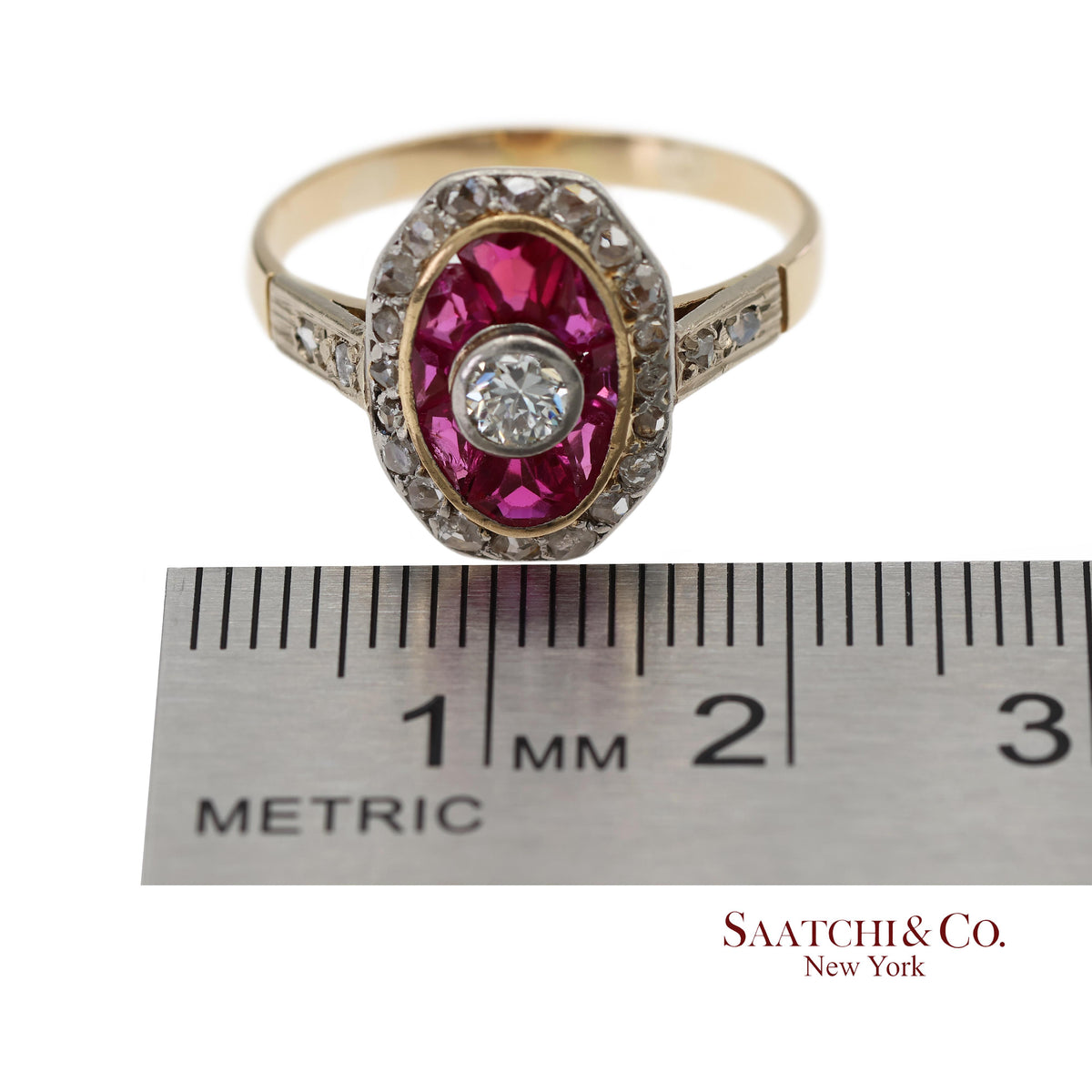 Vintage Two Tone 14K Yellow and White Gold Natural Diamond Ring