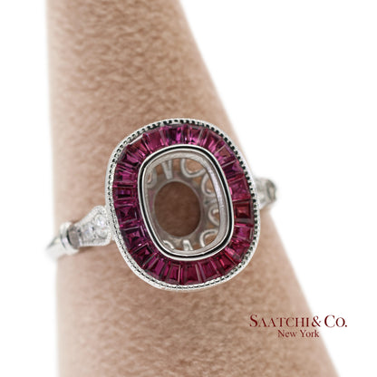 14K White Gold 0.10 ct Natural Diamond and 1.10 ct Natural Ruby Semi Mount Ring