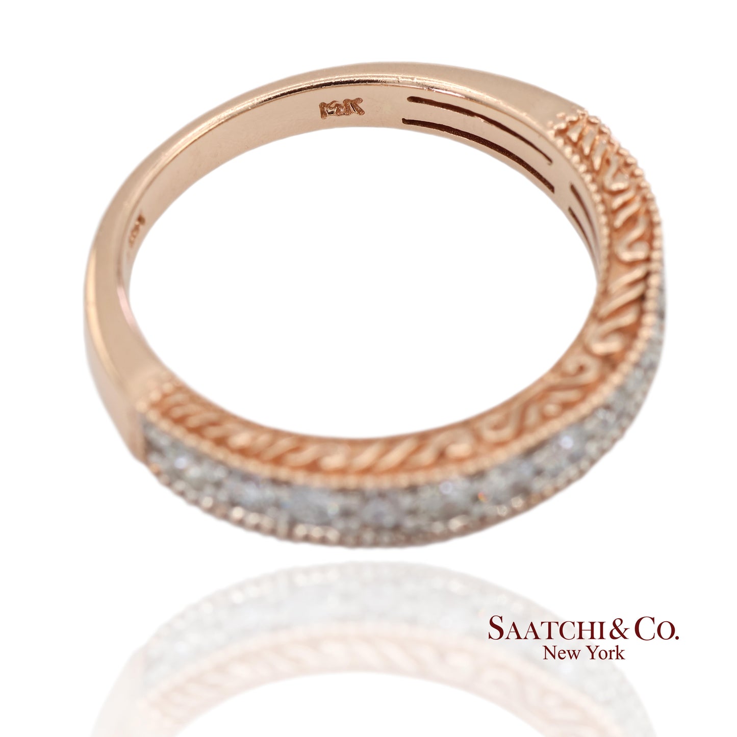 14K 585 Rose Gold Natural Diamond Milgrain Engraved Band Ring