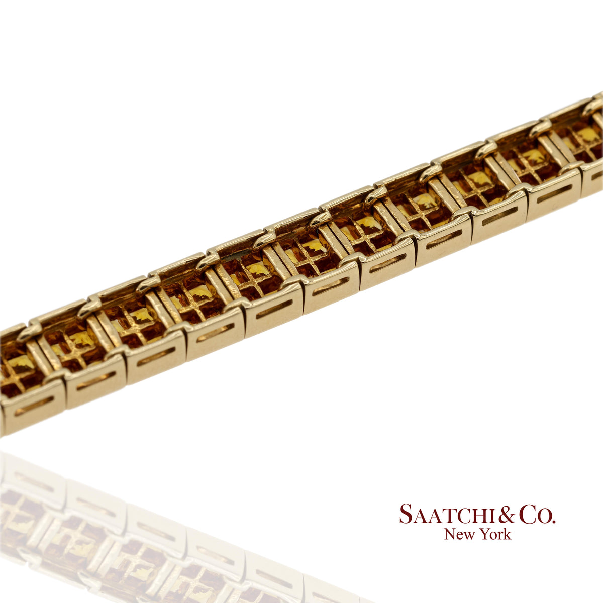 12.50 Ct Natural Yellow Sapphire Princess Cut Bracelet in 18K Yellow Gold