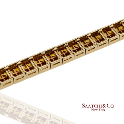 12.50 Ct Natural Yellow Sapphire Princess Cut Bracelet in 18K Yellow Gold