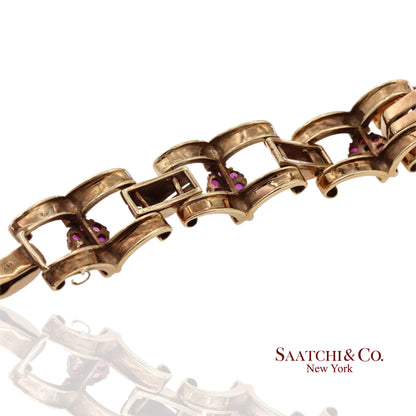 Vintage 0.15 Ct Natural Diamond and 1.20 Ct Ruby Bracelet in 14K Rose Gold