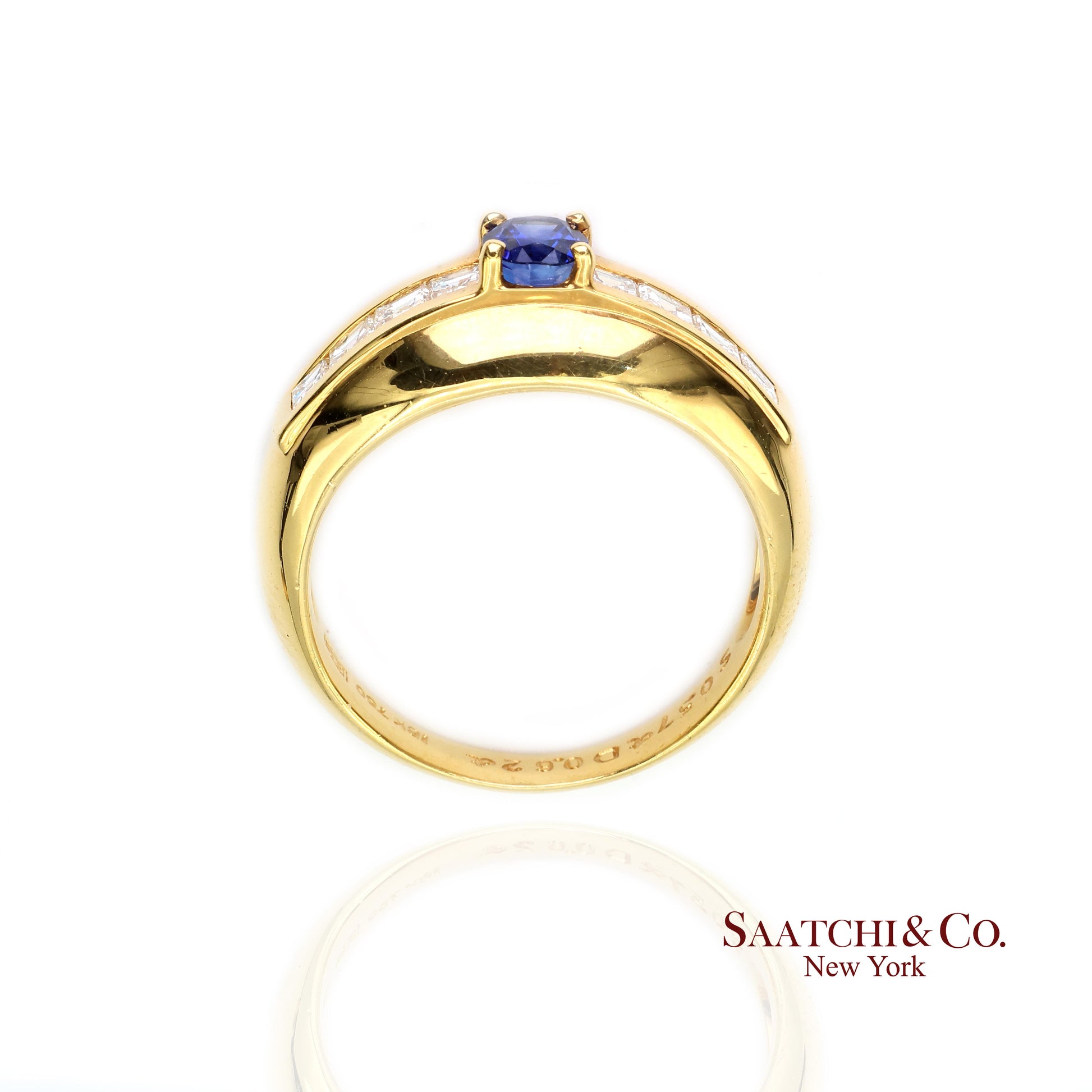 18k (750) Yellow Gold Natural Blue Sapphire and Natural Diamond Ring