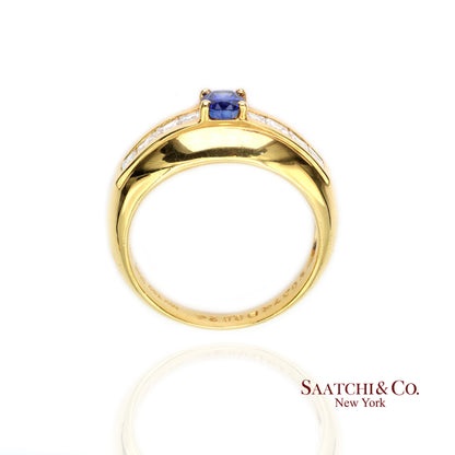18k (750) Yellow Gold Natural Blue Sapphire and Natural Diamond Ring