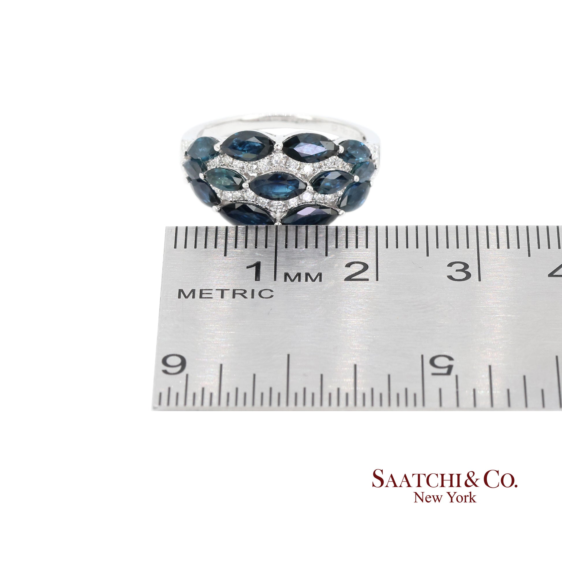 18k (750) White Gold Natural Diamond and Sapphire Ring Size 6.5