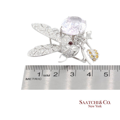 18K(750) Natural White Diamond with Kunzite stone Bee  Pin/Brooch/Pendant