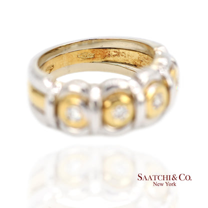 18k (750) White Yellow Two Tone Gold Natural Diamond Ring Size 7.5