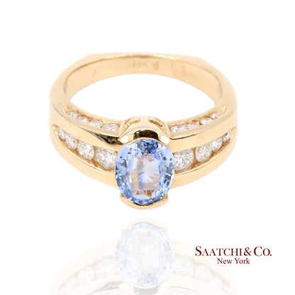 Vintage 14K Yellow Gold Natural Blue Sapphire and Diamond Ring