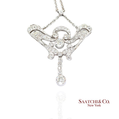 18K(750) White Diamond Vintage Pendant with Chain Necklace