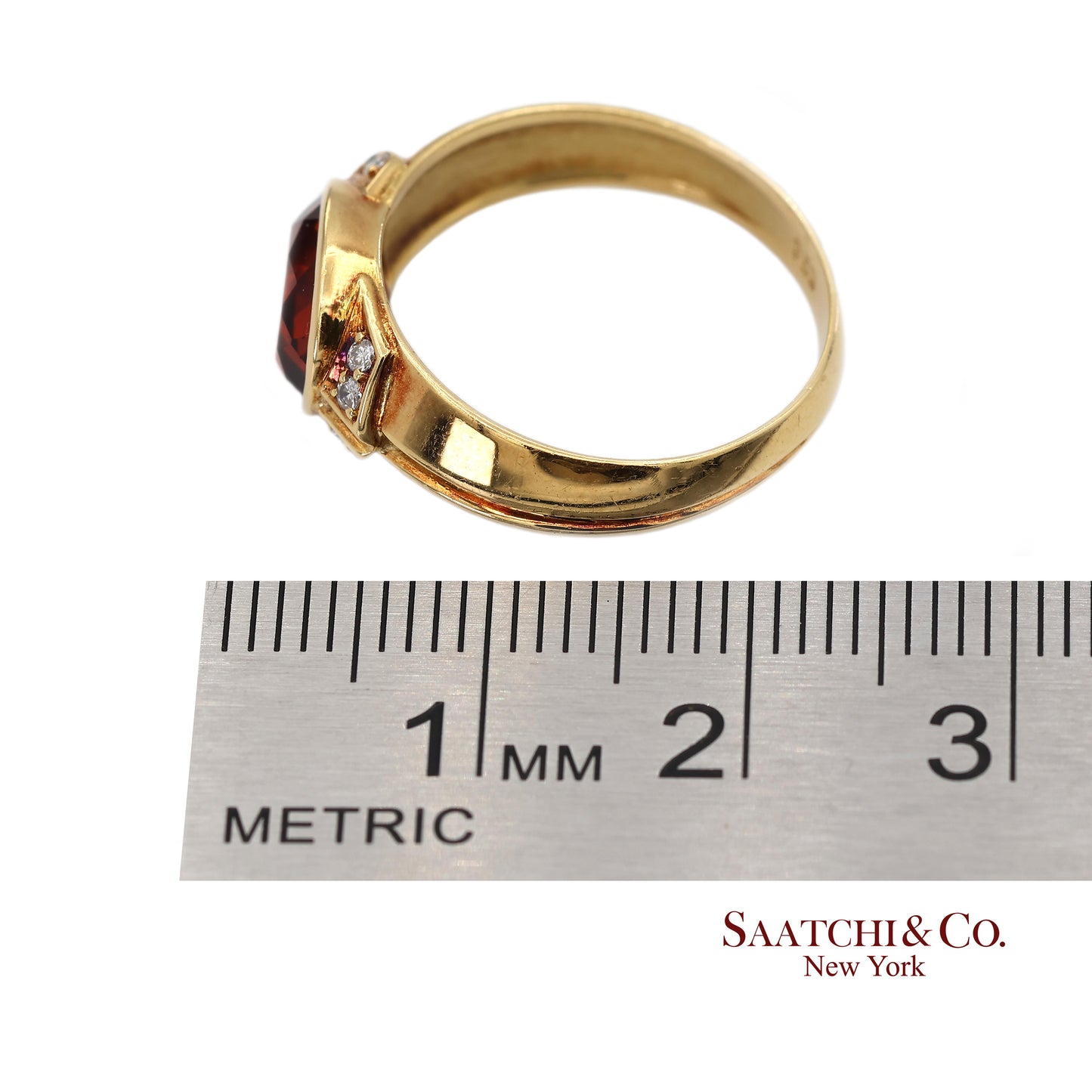 18K(750) Solid Yellow Gold Natural Diamond Mandarin Garnet Ring