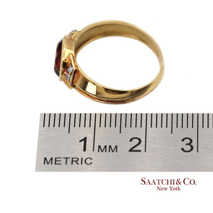 18K(750) Solid Yellow Gold Natural Diamond Mandarin Garnet Ring