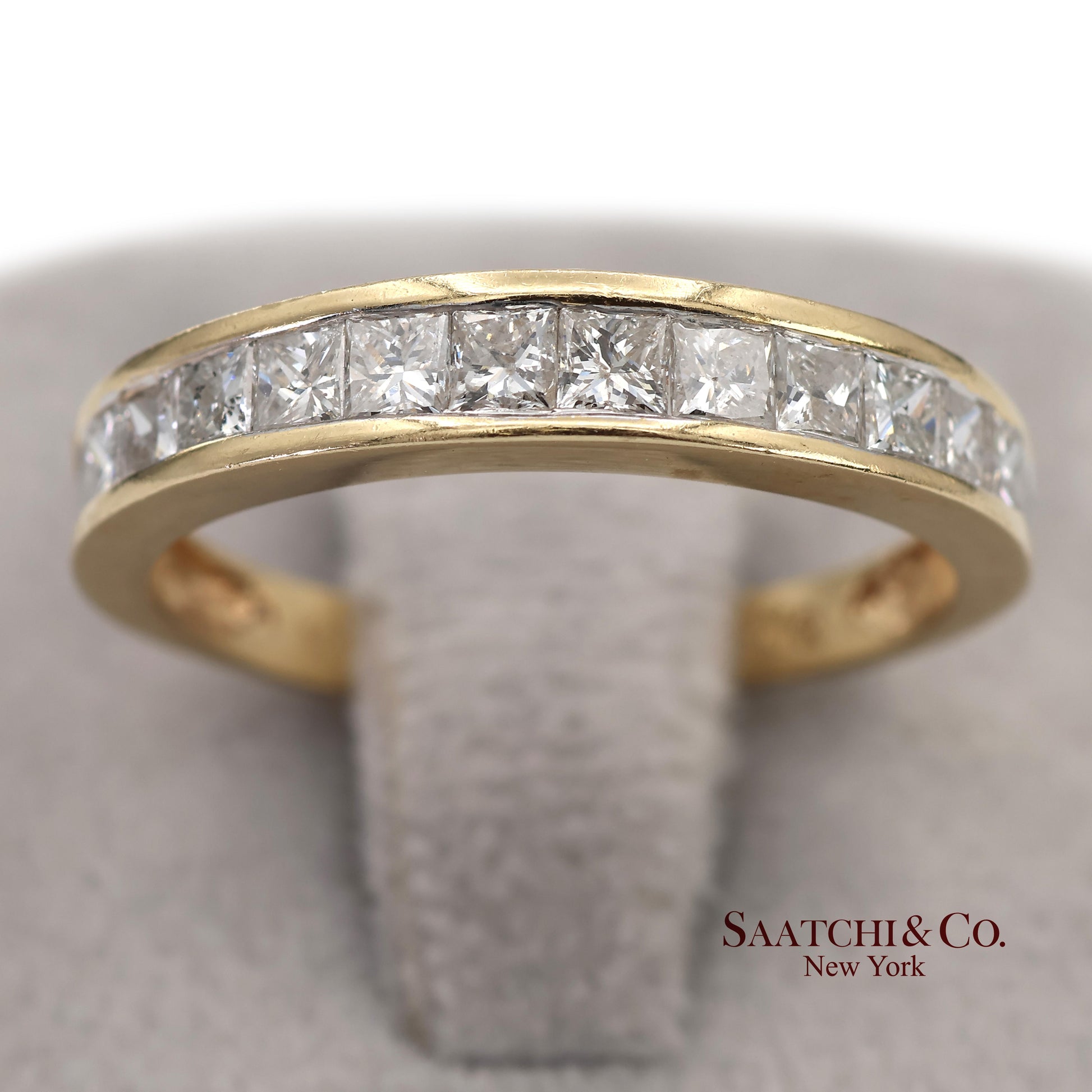 14K(585) Solid Yellow Gold Princess Cut Natural Diamond Band Ring