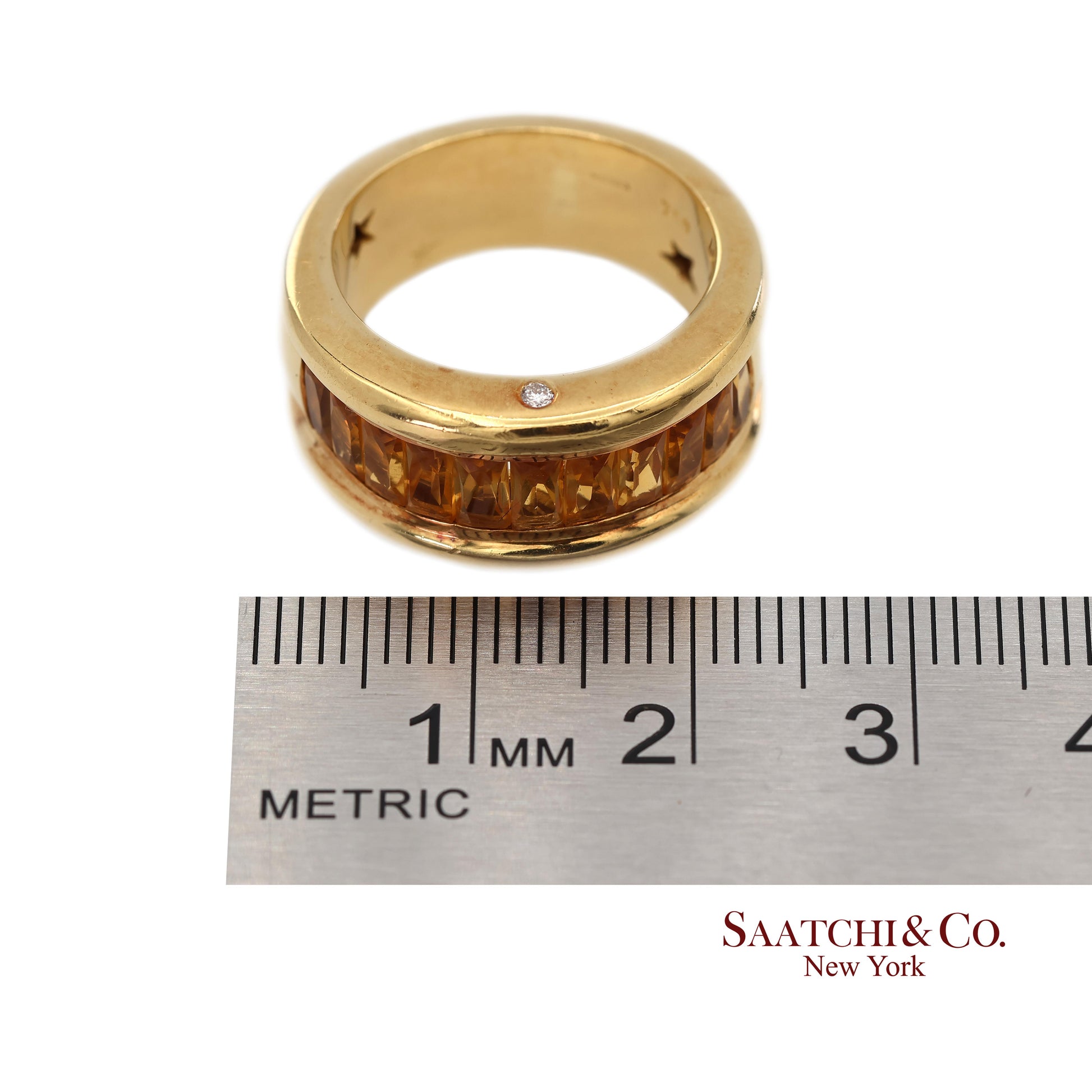 18K(750) Solid Yellow Gold Natural Diamond and Citrine Wide Band Ring