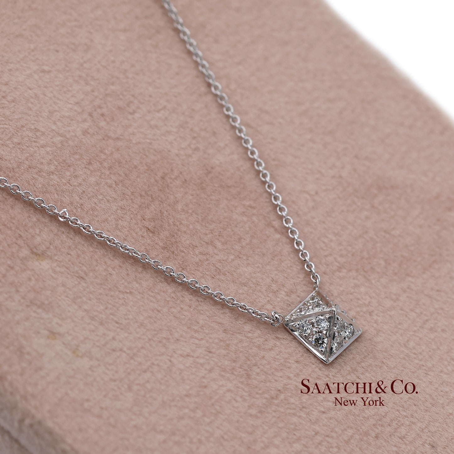 18K(750) White Gold Natural Diamond Square Shape Pendant Necklace with Chain