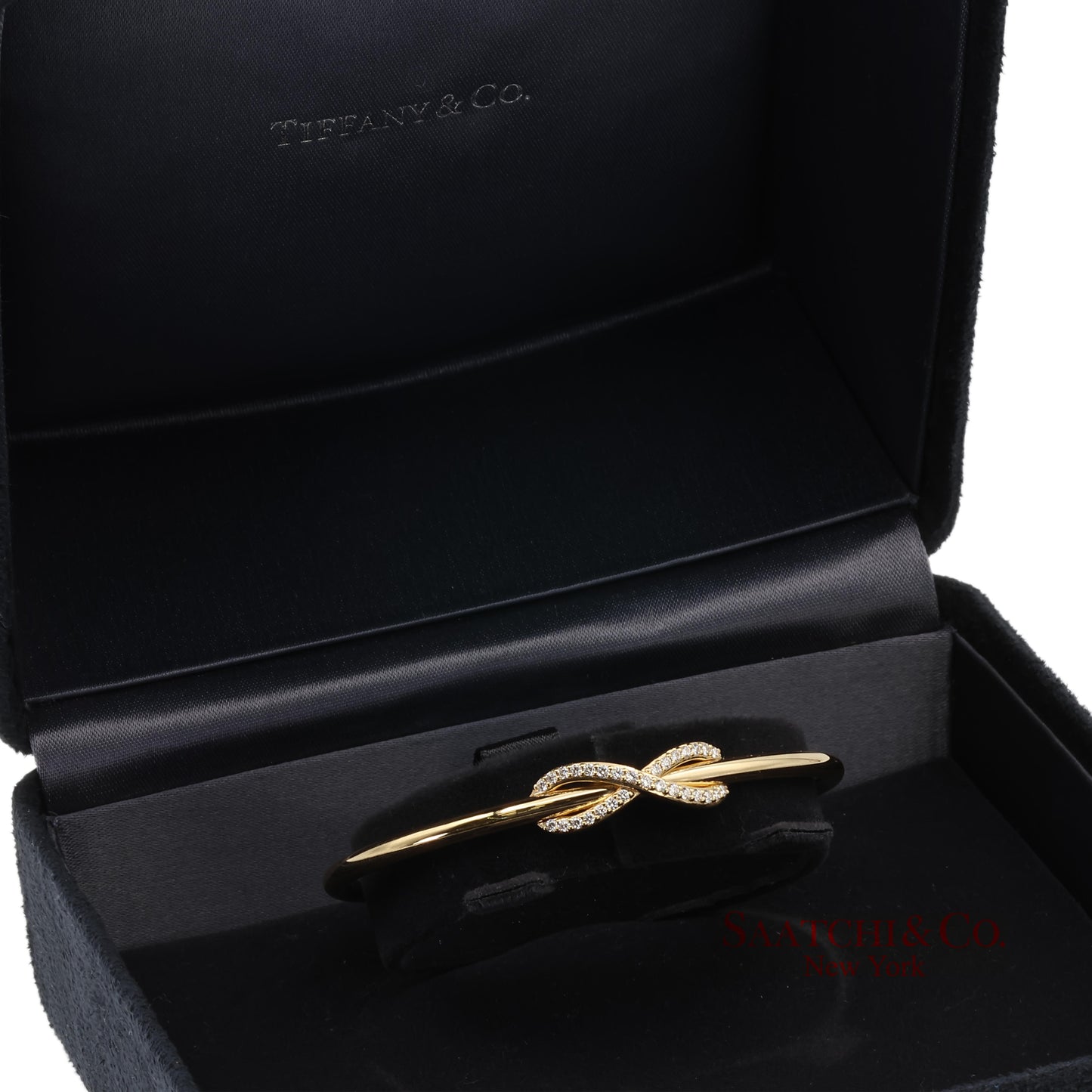 Tiffany & Co. Infinity Cuff 18K 750 Yellow Gold Natural Diamond Bangle Bracelet