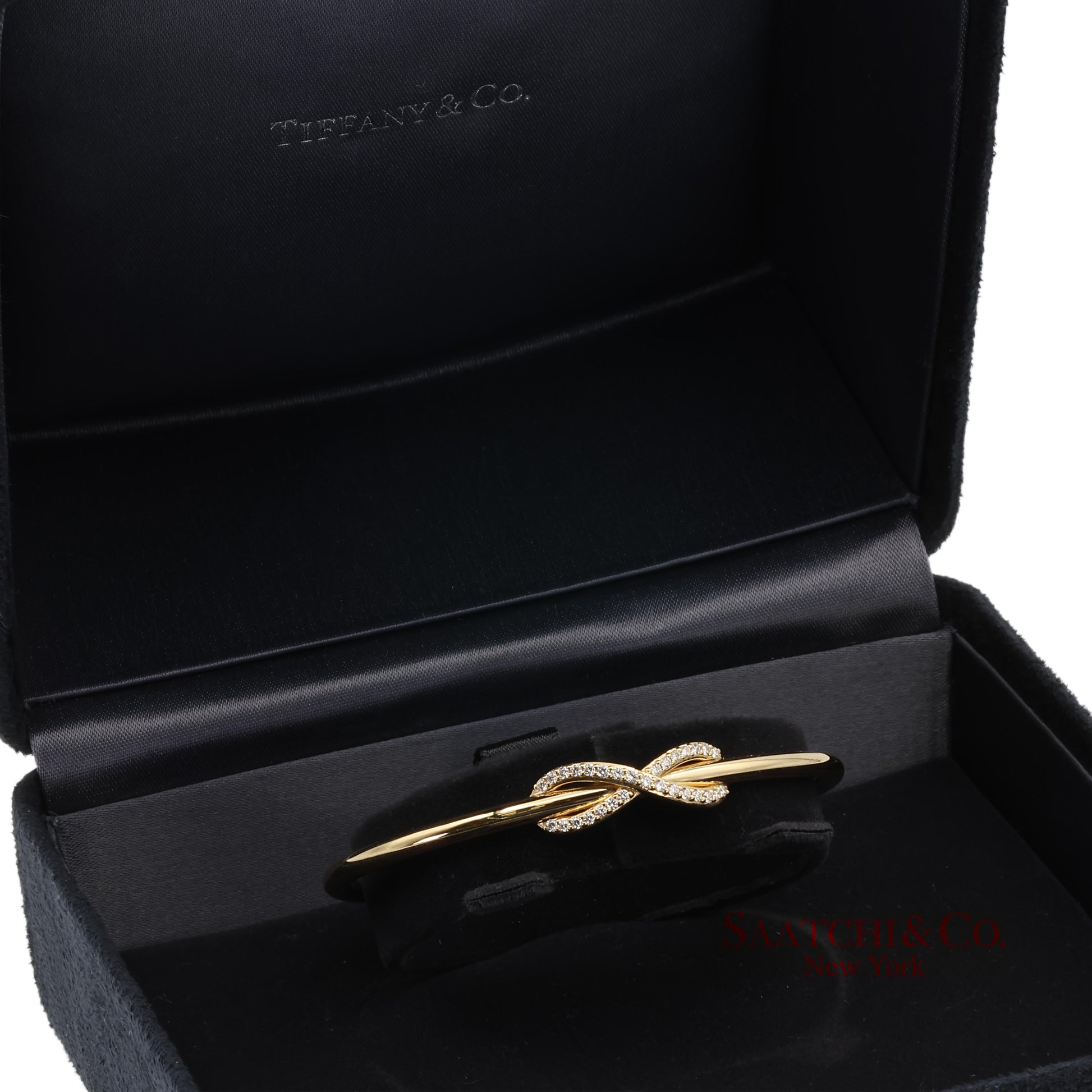 Tiffany & Co. Infinity Cuff 18K 750 Yellow Gold Natural Diamond Bangle Bracelet