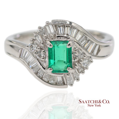 GIA Certified Solid Platinum 900 Natural Diamond and Natural Emerald Ring