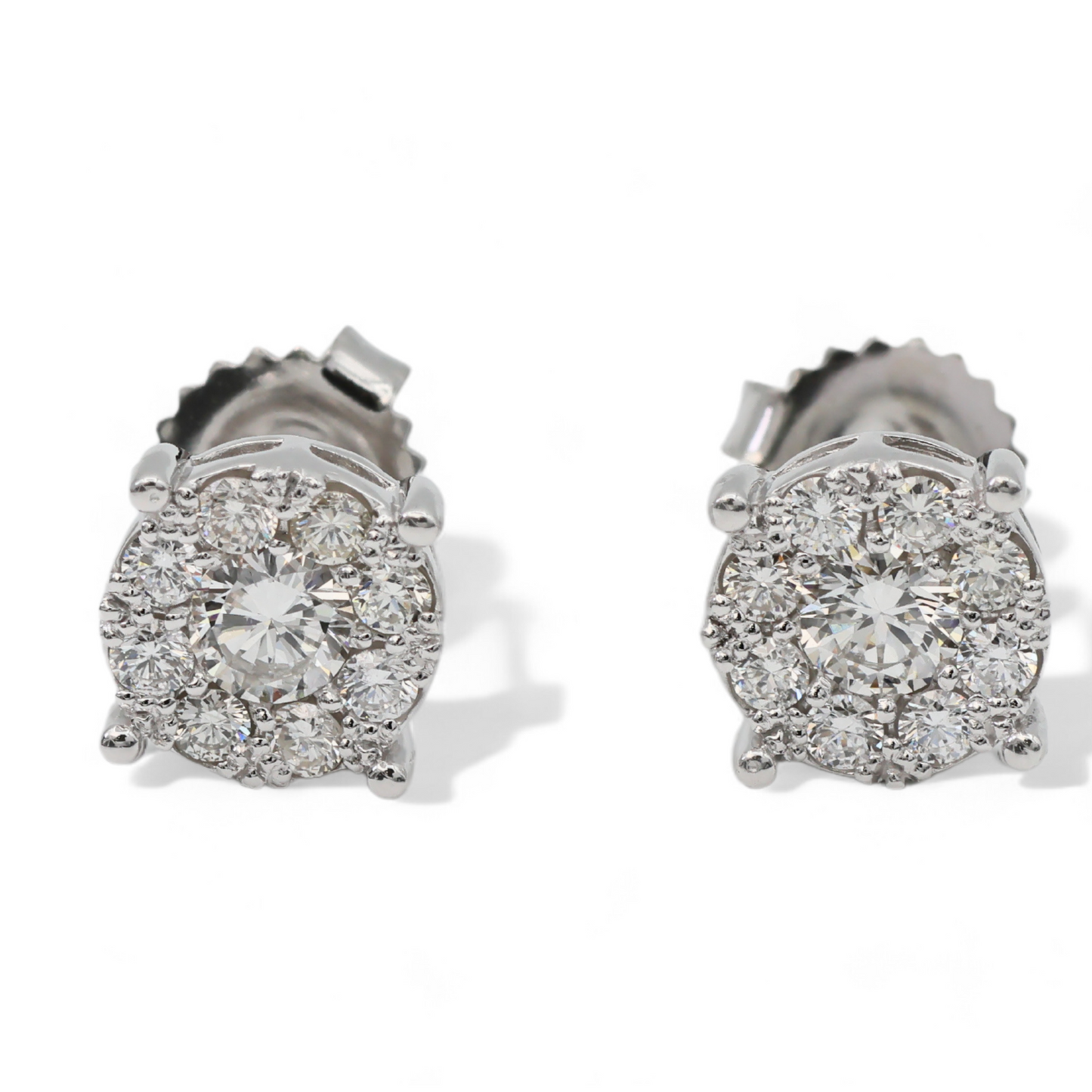 Round Cut Diamond Cluster Stud White Earrings