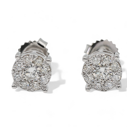 Round Cut Diamond Cluster Stud White Earrings