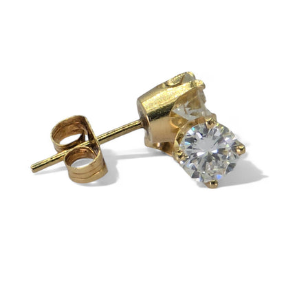 14K Yellow Gold 0.80 Carat Diamond Stud Earrings with 2 Full Cut Round Diamonds, VVS-VS Clarity, F-G Color, 1.09 Grams