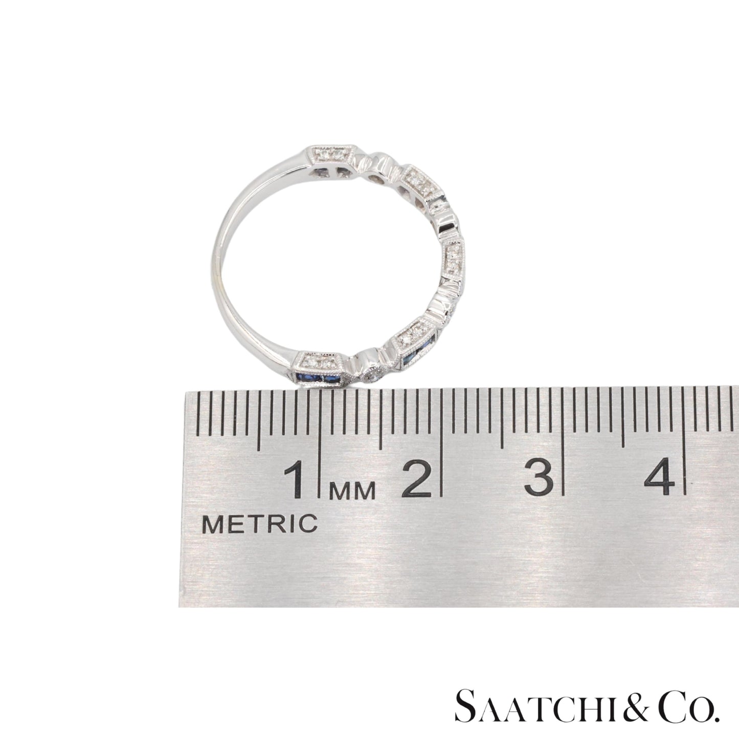 14k (585) White Gold Natural Diamond and Sapphire Band Size 8
