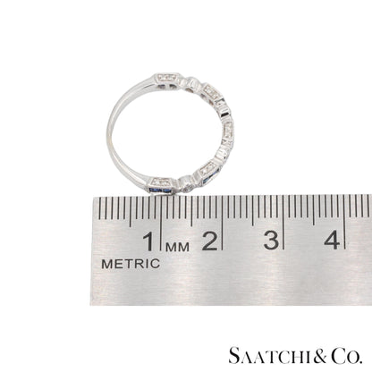 14k (585) White Gold Natural Diamond and Sapphire Band Size 8