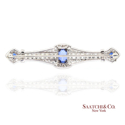 Platinum 950 Natural Sapphire and Diamond Brooch