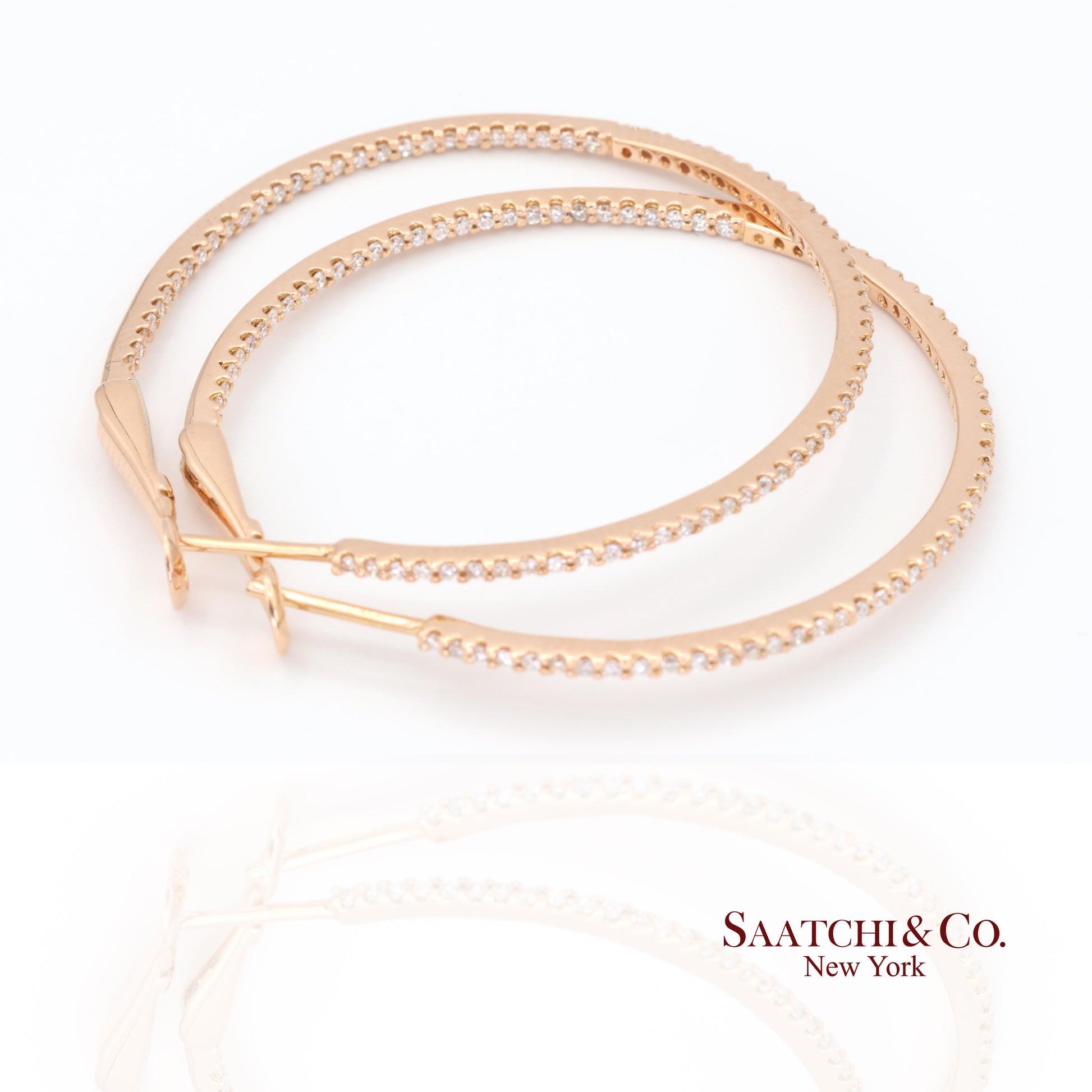 18k (750) Rose Gold Natural Diamond Hoop Earrings