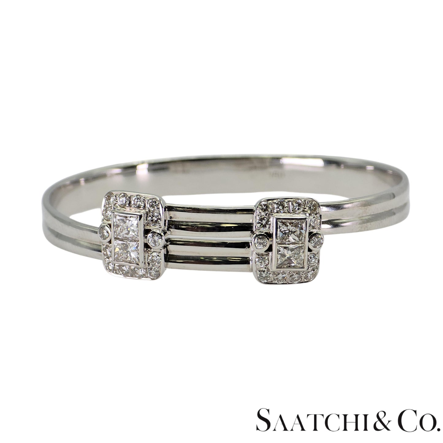 18K (750) White Gold Adjustable Bangle Natural White VVS-VS Diamond