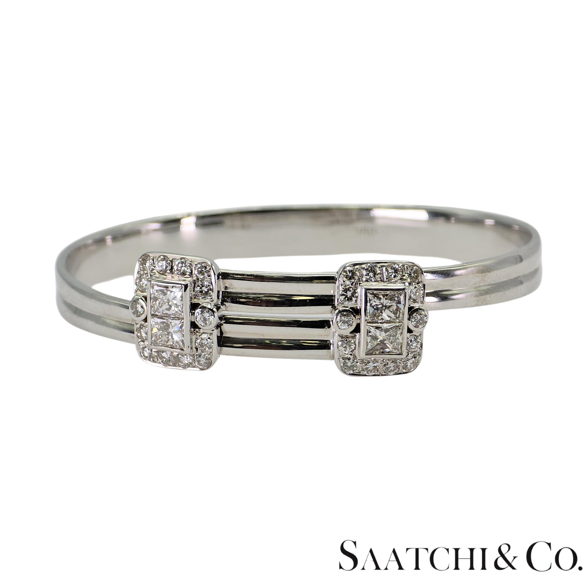 18K (750) White Gold Adjustable Bangle Natural White VVS-VS Diamond