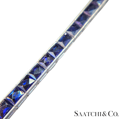 Platinum (950) LAB Created Top Quality Sapphire Grench Cut: Tennis Bracelet